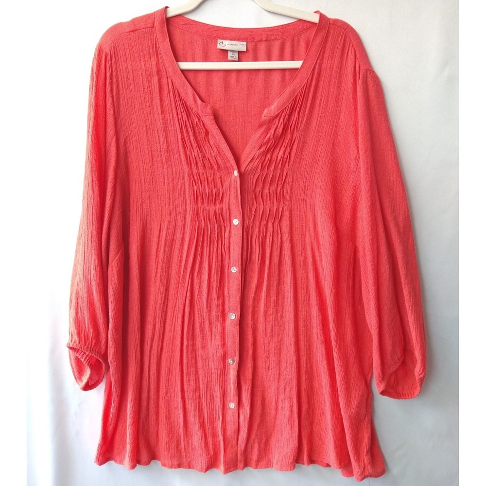 Coral Pastel Orange Peasant Boho Beachy Indie Chic Lightweight V-Neck Tunic 3X